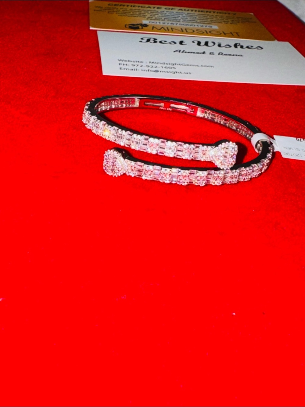 14K White Gold Vermeil Swarovski Crystal Crossover Bangle, Gift For Her, SALE - Picture 3 of 7